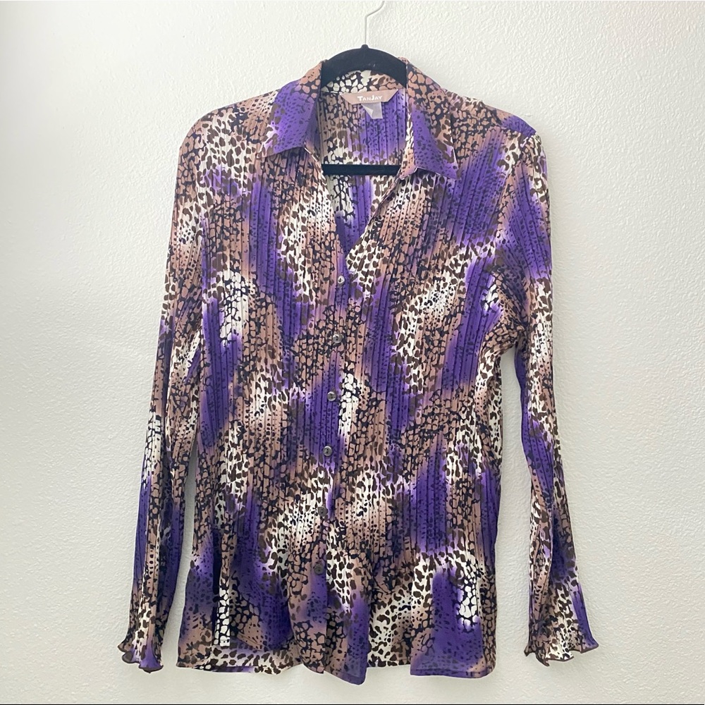 Tanjay Sheer V-Neck Collared Button Down Blouse T… - image 3